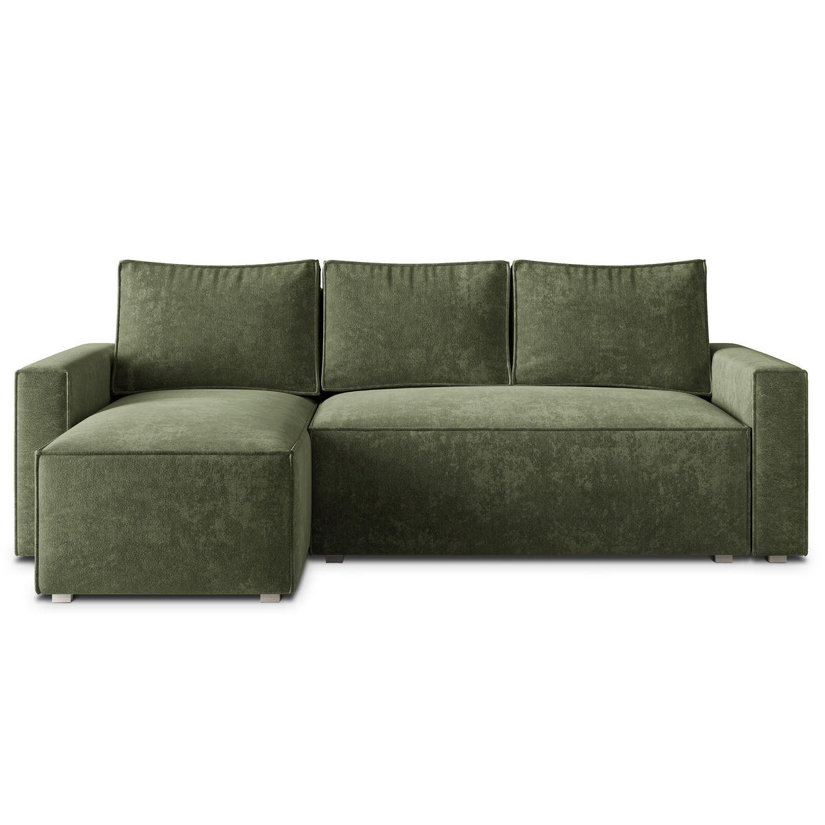 ECKSOFA POTARO LM Grün Chenille mit Schlaffunktion - Grün, Holzwerkstoff/Textil (232/140cm) - MASSENO