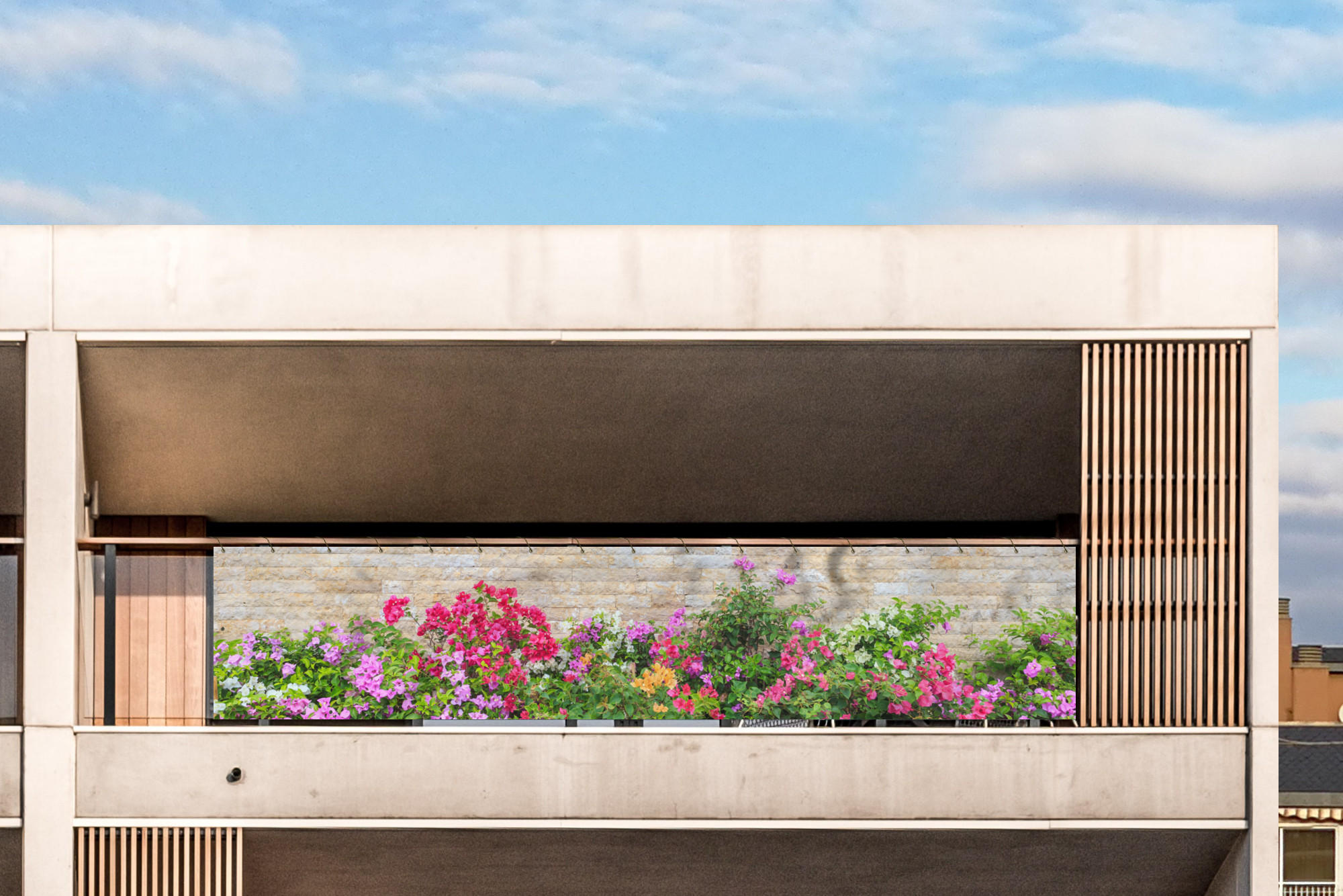 BALKON-SICHTSCHUTZ Blumen - Pflanzen - Blätter - Steine - Pink, Kunststoff (500/100cm) - MuchoWow