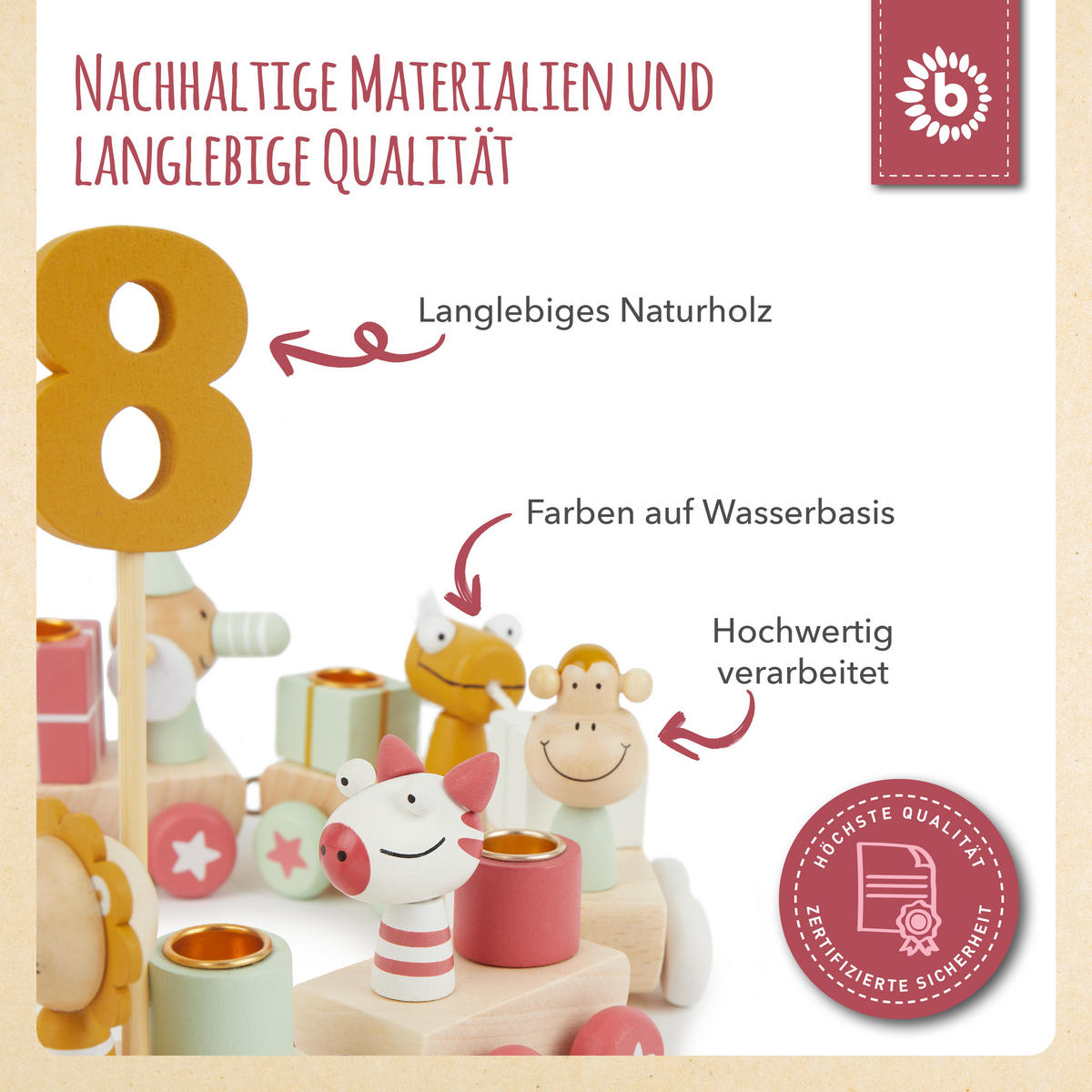 GEBURTSTAGSZUG Holz Berry Look mit 6 Ker - Multicolor, Holz (5/48cm) - Bieco Spielwaren