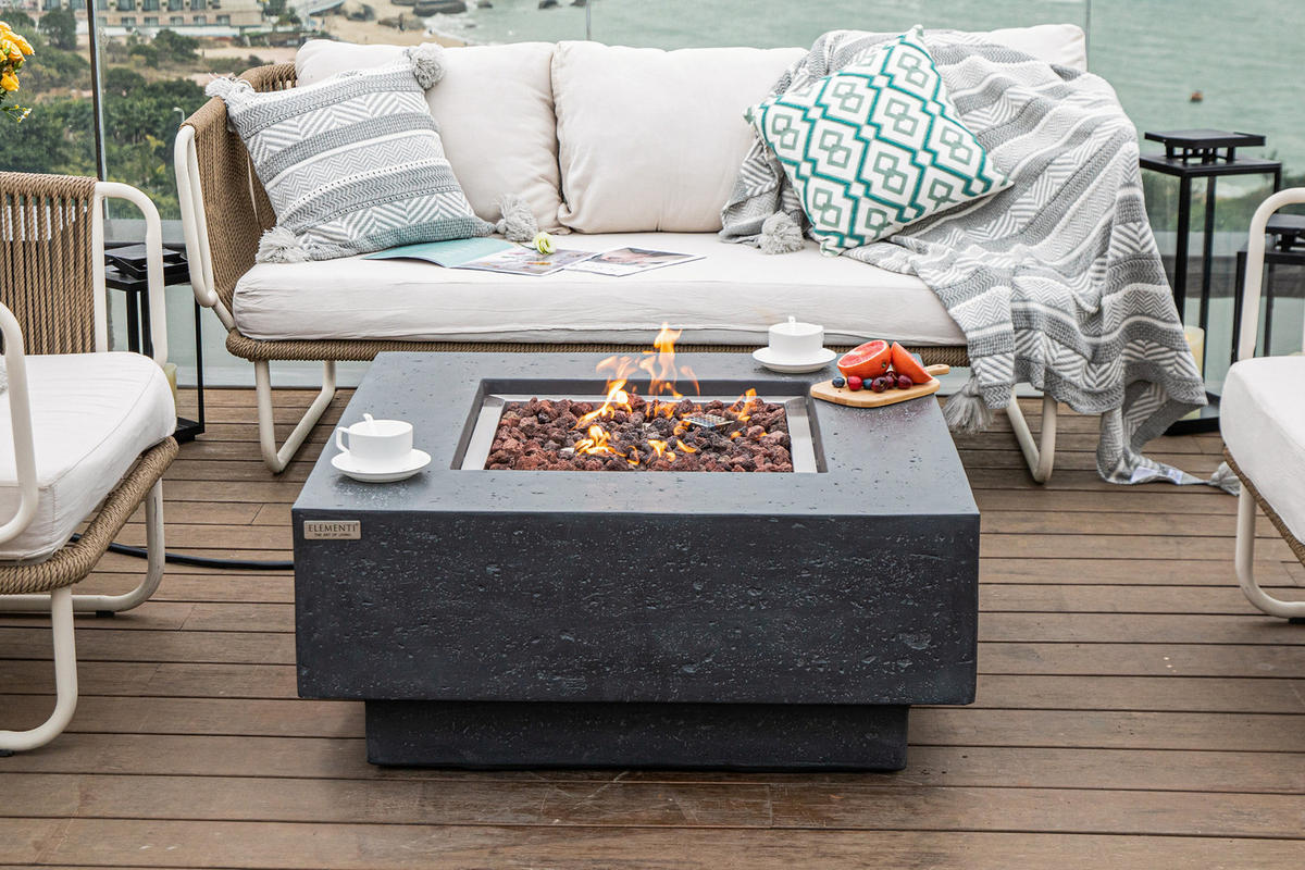 FEUERTISCH Manhattan Gasfeuerstelle aus GFRC-Beton 91/91/40 cm - Dunkelgrau, Naturmaterialien (91/40/91cm) - Elementi