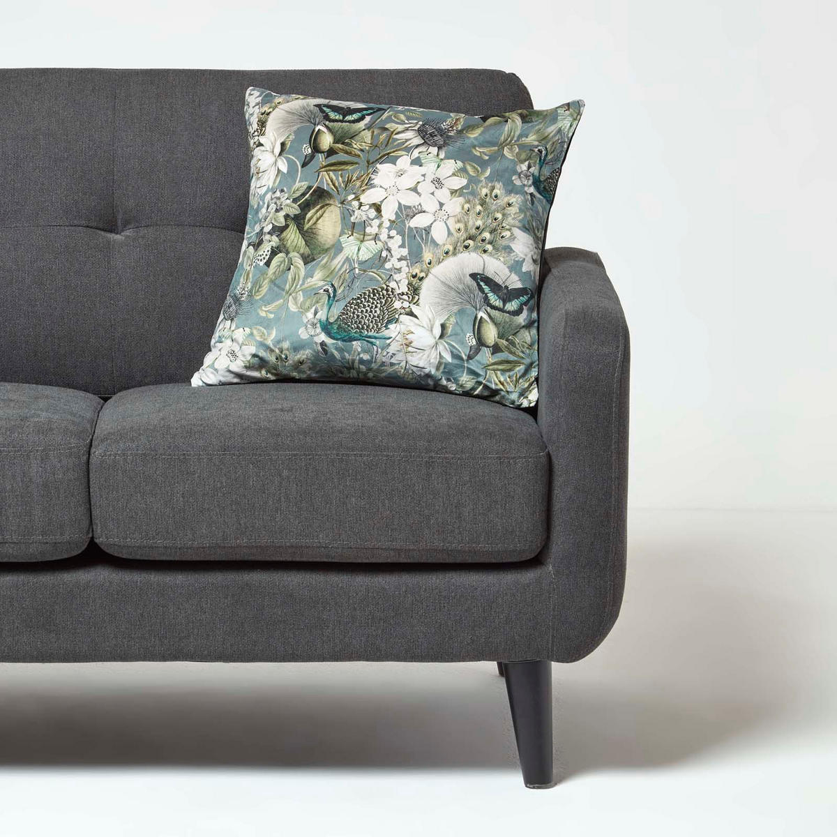 KISSENHÜLLE Butterfly Garden – Samt grün-grau 46/46 cm - Grau, Textil (46/46cm) - Homescapes