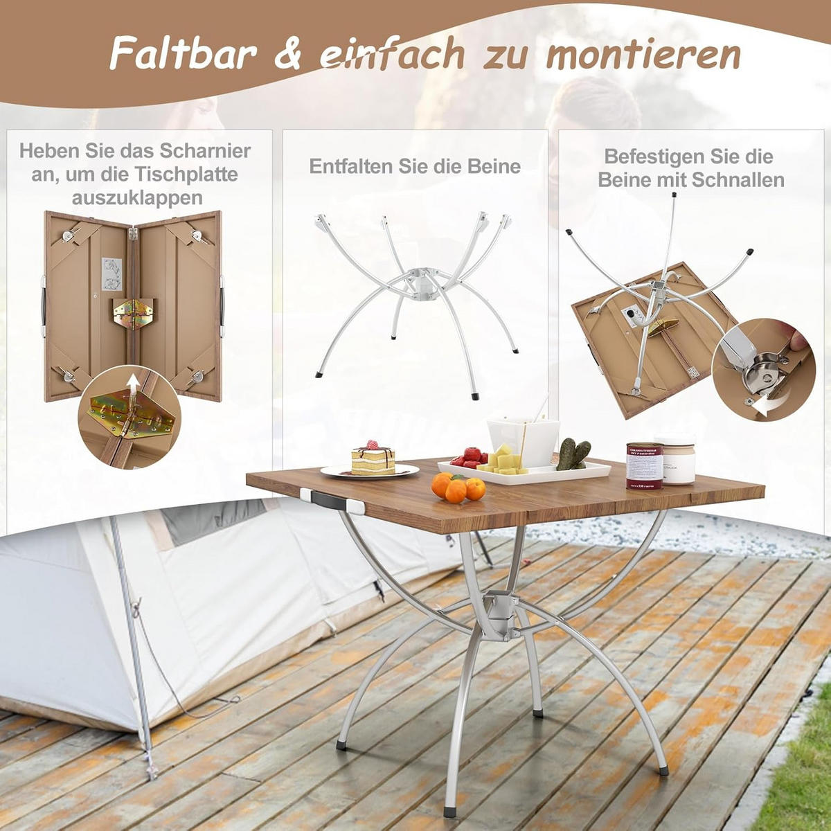 CAMPINGBORD naturlig (2-set) - Naturfärgad, Metall - COSTWAY