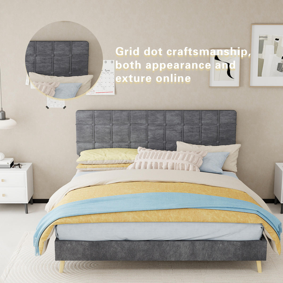 POLSTERBETT 160/200 cm DE-32943 mit Karosteppung-Kopfteil Grau - Grau, Metall (160/200cm) - ComfortXL
