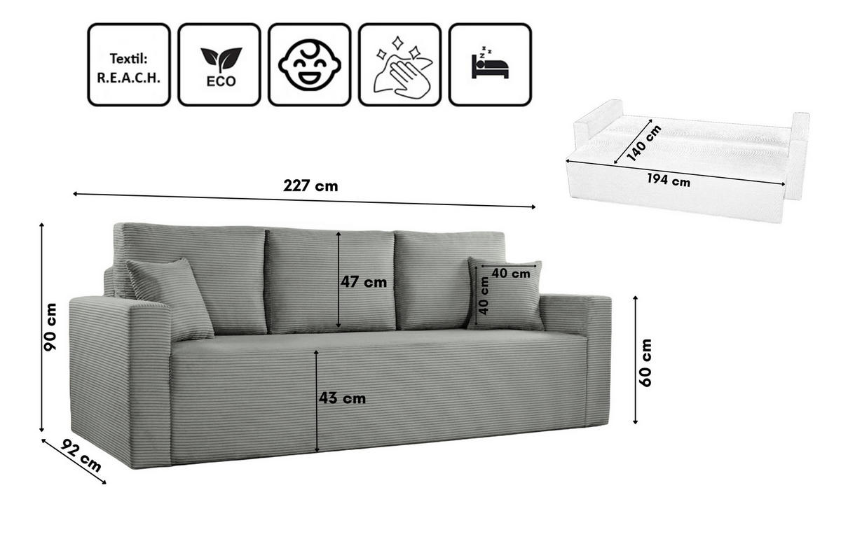 SCHLAFSOFA ZOOM Mit Bettkasten Stoff Zoom Grau - Grau, Holz/Textil (227/90/92cm) - Kaiser Möbel
