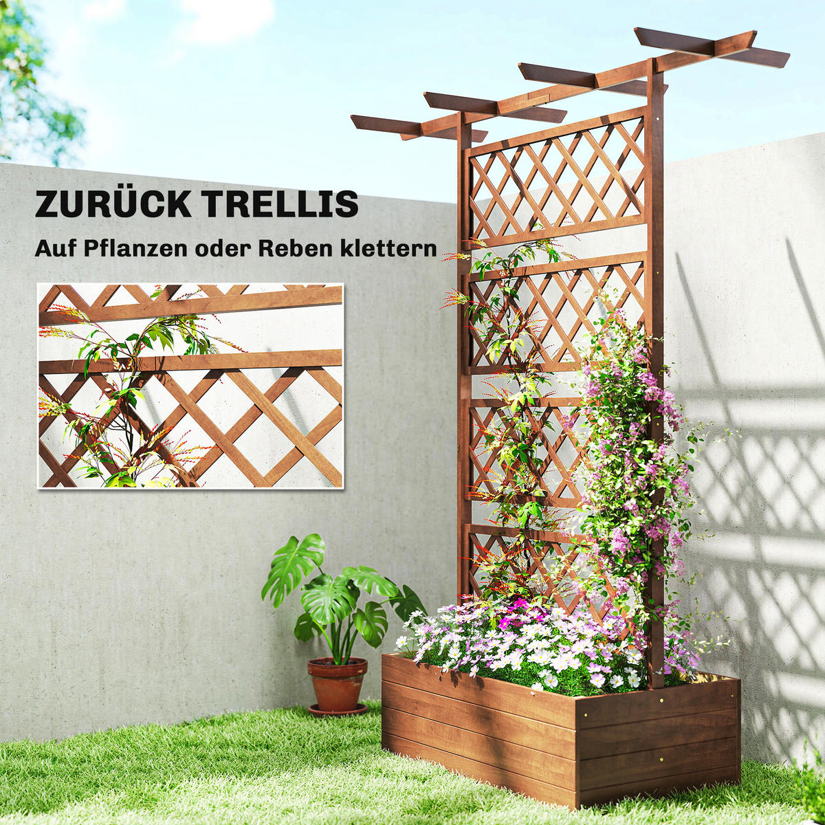 HOCHBEET mit Rankengitter aus Tannenholz Orange - Orange, Holz (55/183/160cm) - Outsunny