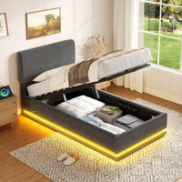 POLSTERBETT 90x200 cm LED USB Stauraum grau - Dunkelgrau, Textil (90/200cm) - LEBENLANG