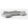 WOHNLANDSCHAFT MONTIVA Hellgrau Boucle-Stoff mit Schlaffunktion - Hellgrau, Holz (410/89/190cm) - MASSENO