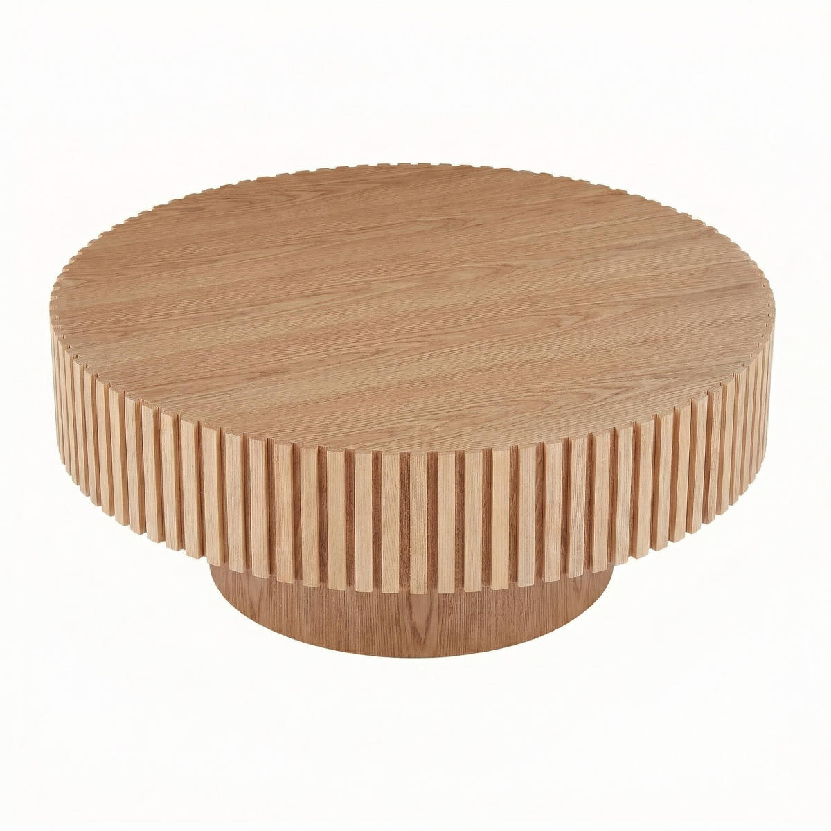 COUCHTISCH Rund in Natur-Optik Ø 80 cm mit handgefertigtem Rillen-Design - Naturfarben, Holzwerkstoff (80/80/35cm) - Urban Meuble