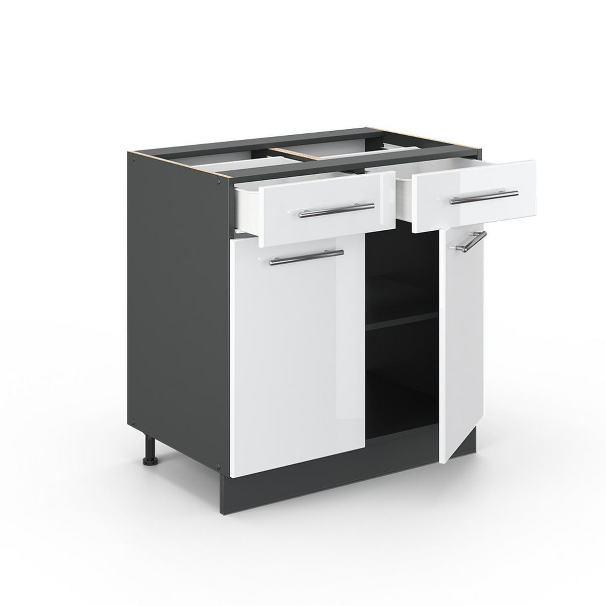 KÜCHENUNTERSCHRANK Fame-Line Weiß Hochglanz 80 cm, AP Marmor - Weiß Hochglanz/Anthrazit, Holzwerkstoff (80/82/60cm) - Vicco