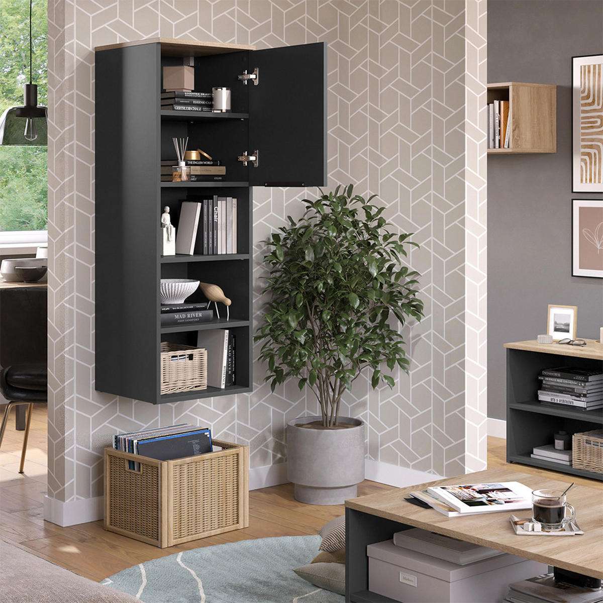 UNIVERZÁLNÍ SKŘÍŇ Wido Anthracite/Sonoma - antracitová, kompozitní dřevo (40.2/120/40cm) - Vicco