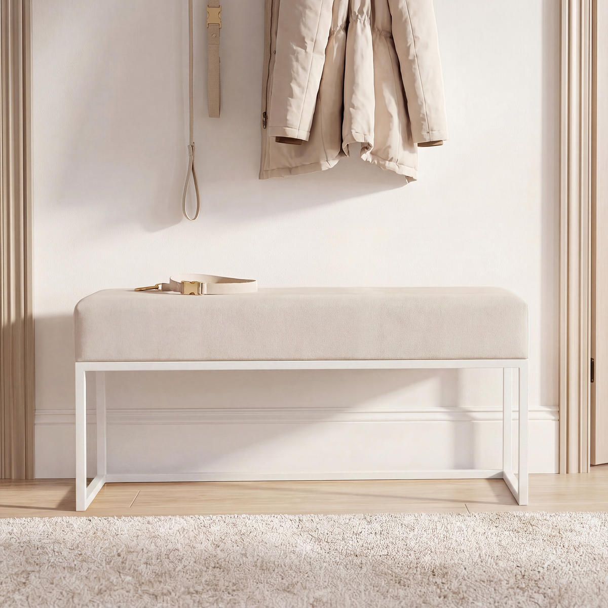POLSTERBANK PURE 90 cm Metallgestell, Weiß / Beige - Beige/Weiß, Textil/Metall (90/44/30cm) - Idohome