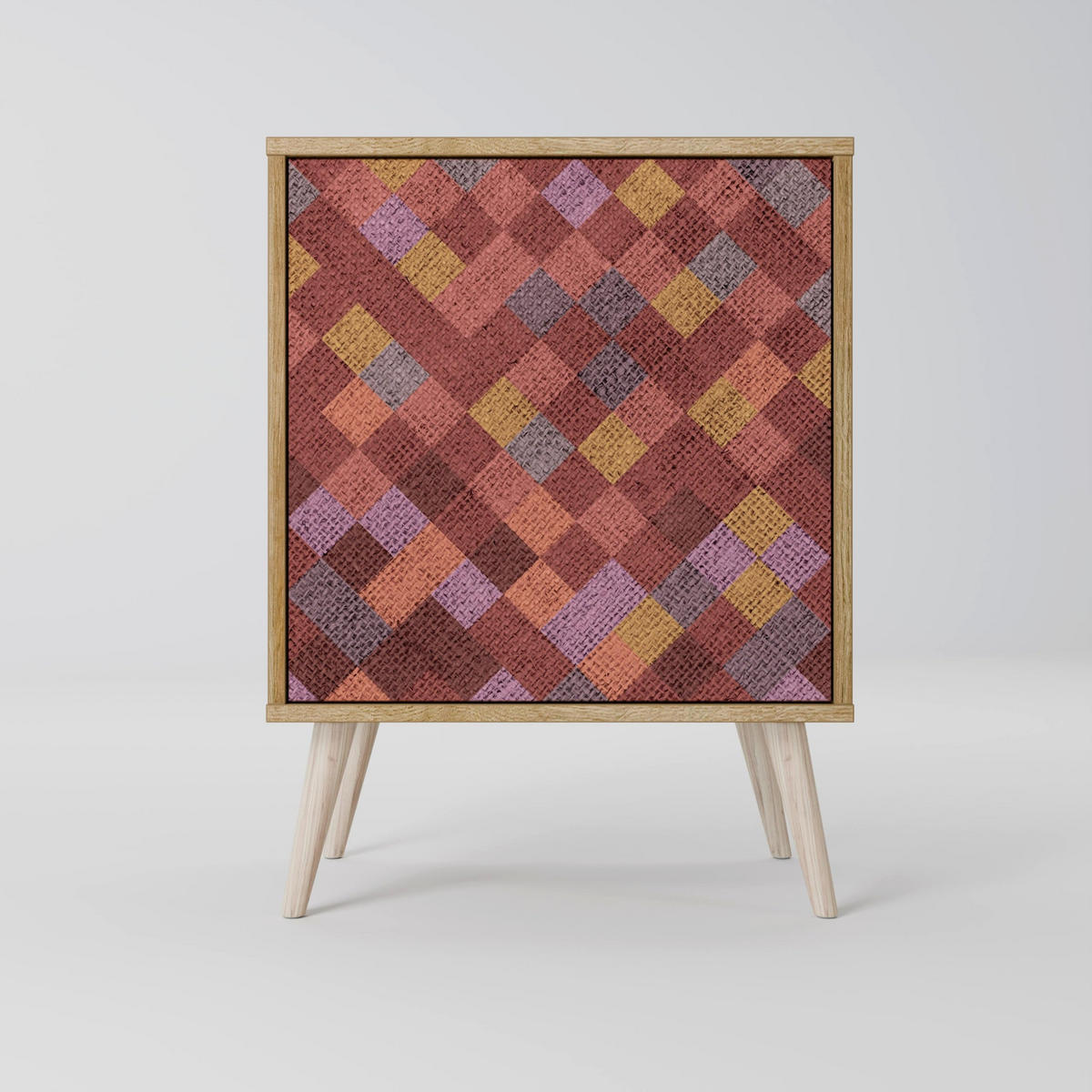 SIDEBOARD PAINTED SQUARES, Grau, 57,5x42x75,5 cm, Goldfarbene Metallfüße - Goldfarben/Multicolor, Holzwerkstoff/Metall (57.5/75.5/42cm) - SpaceRebels