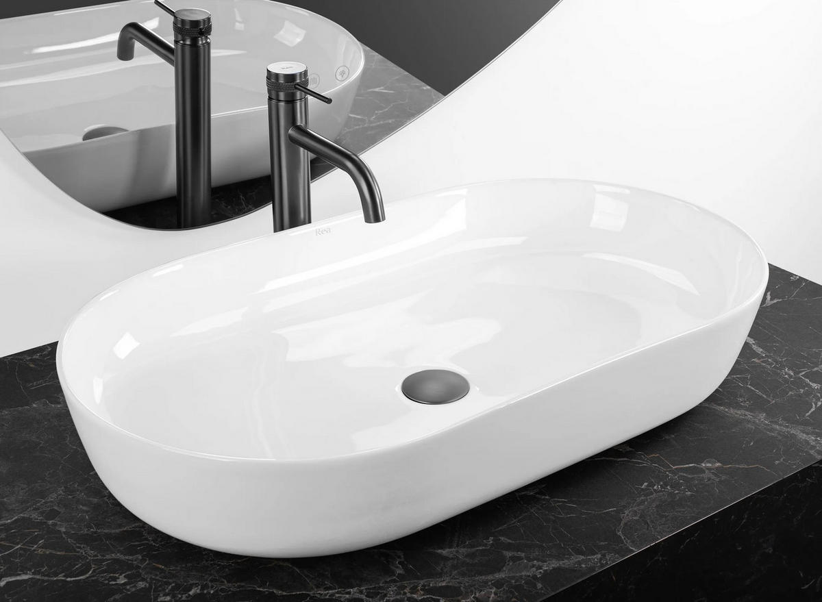 AUFSATZWASCHBECKEN Cleo 71 White – Rea - Weiß, Keramik (39.5/13/70cm) - REA
