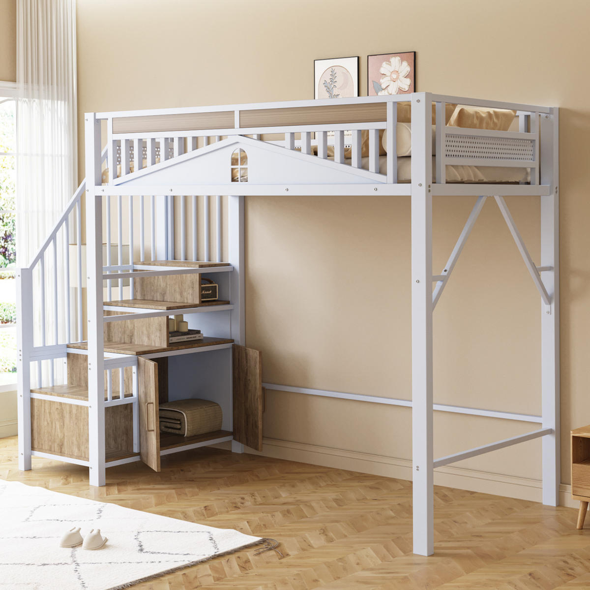HOCHBETT 90/200 cm aus Metall mit Stauraum und Sicherheitszaun in Weiß - Weiß, Metall (90/200cm) - Flora Grace