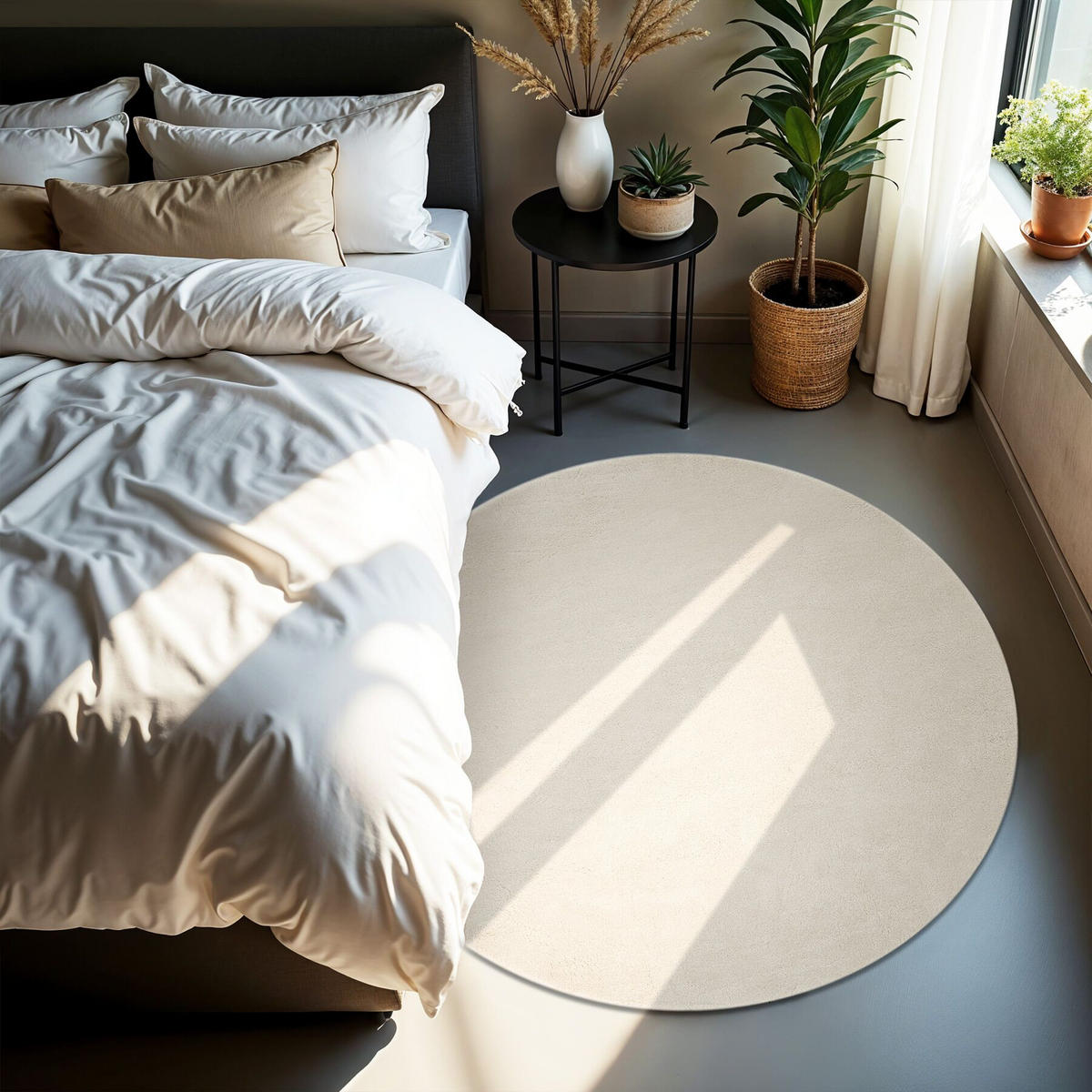 KURZFLORTEPPICH Soft Zone,rutschfeste Unterseite,creme - Creme, Kunststoff (120/120cm) - tectake