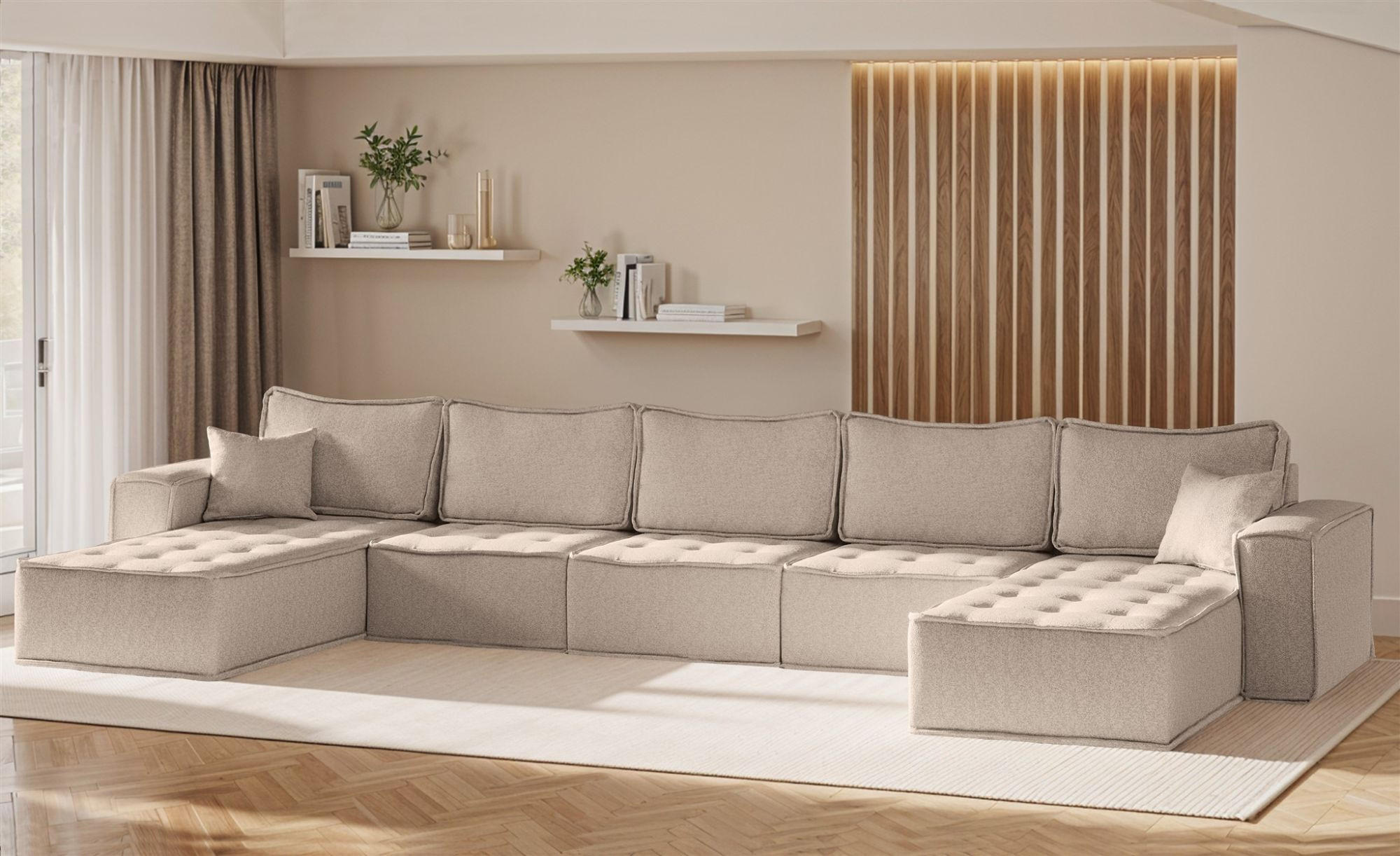 WOHNLANDSCHAFT Sande In Alpine - Hellbraun, Holzwerkstoff/Textil (452/85/192cm) - Fun Möbel