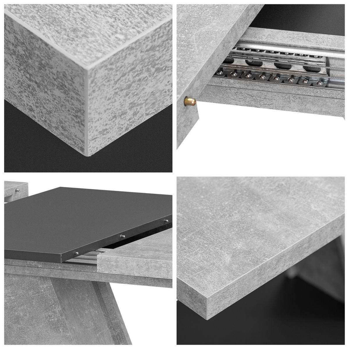 ESSTISCH Kross Beton Optik + Anthrazit matt - Anthrazit, Holzwerkstoff (80/120/75cm) - Vladon