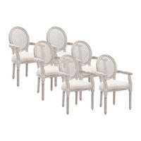 STUHL mit Armlehnen 6er-Set - Rohrgeflecht, Stoff & Kautschukholz - Beige - ANTOINETTE - Beige, Holz/Holzwerkstoff (54.4/95.5/57cm) - Vente-Unique