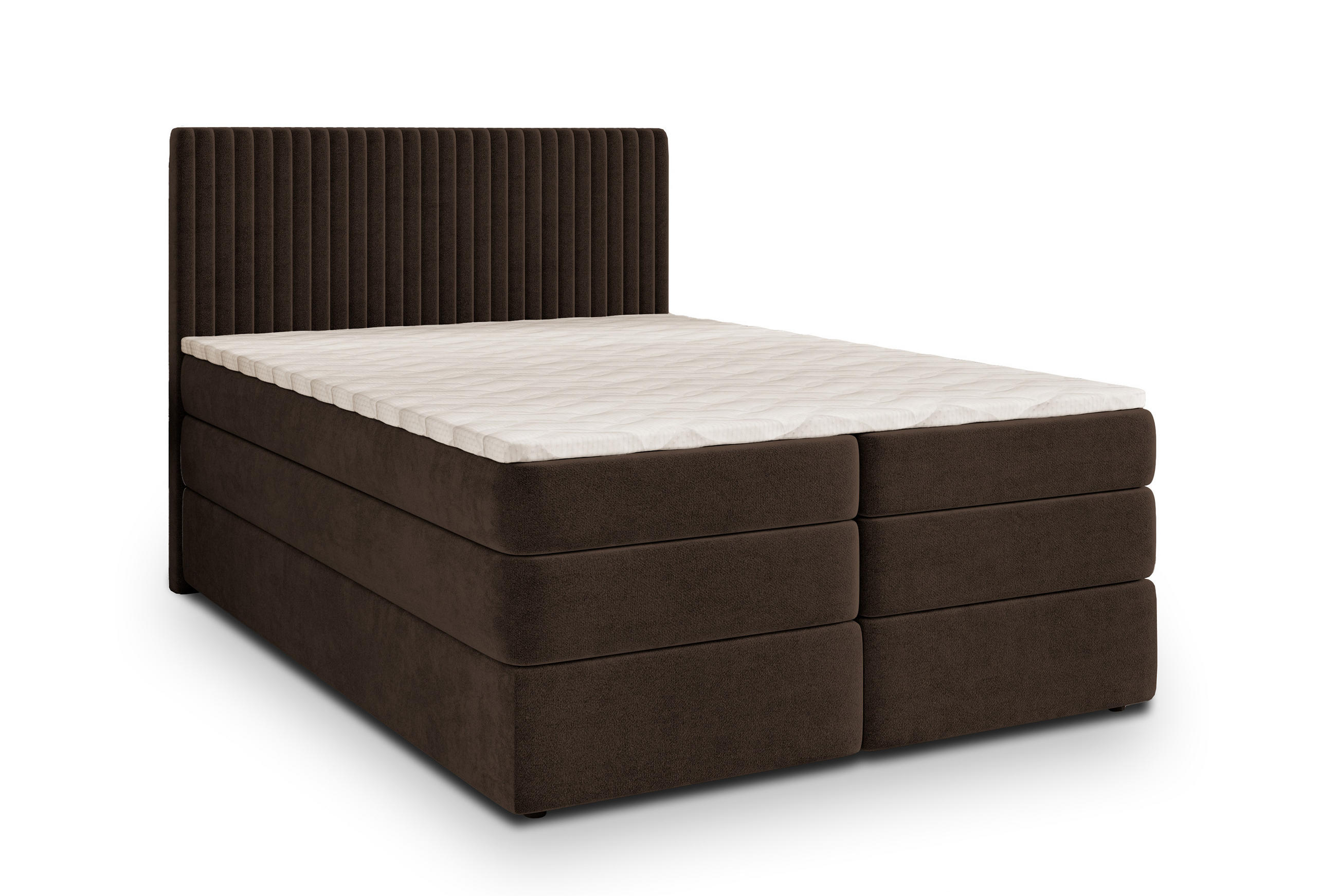 BOXSPRINGBETT FELBIO 160x200 cm mit Matratze und Topper - Braun - Braun, Holz (160/200cm) - MASSENO