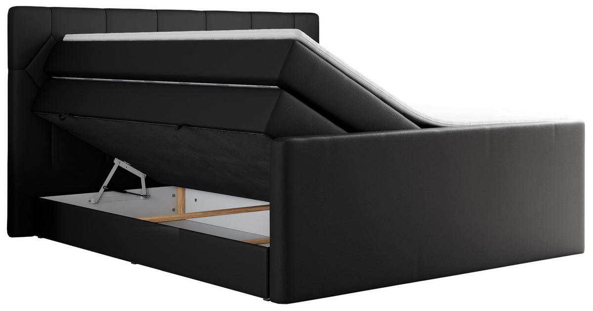 BOXSPRINGBETT KING EIGAR 200/200 Schwarz Kunstleder - H3 - Schwarz, Holz/Textil (200/200cm) - MKS