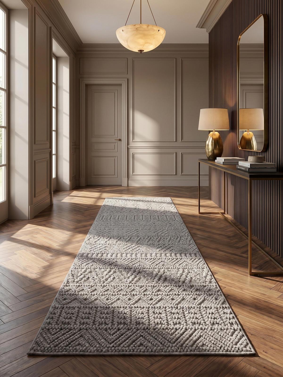 TEPPICH Flachgewebe LANGAU in Silber, mit Ethno-Streifen, 80 x 250 cm - Silberfarben, Textil (80/250cm) - KADIMA DESIGN