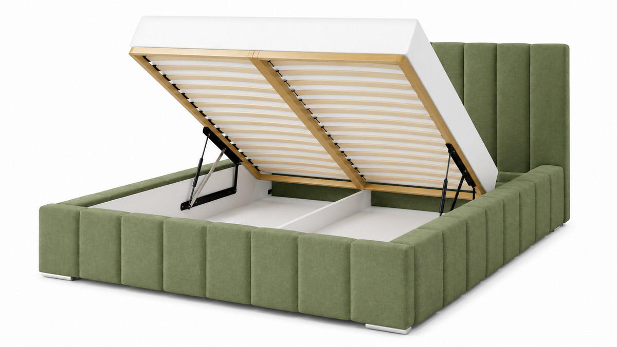 MARPUR Polsterbett MENOS 180x200 cm mit Bettkasten und Lattenrost, Veloursstoff Grün - Chromfarben/Grün, Holz/Holzwerkstoff (180/200cm) - Marpur