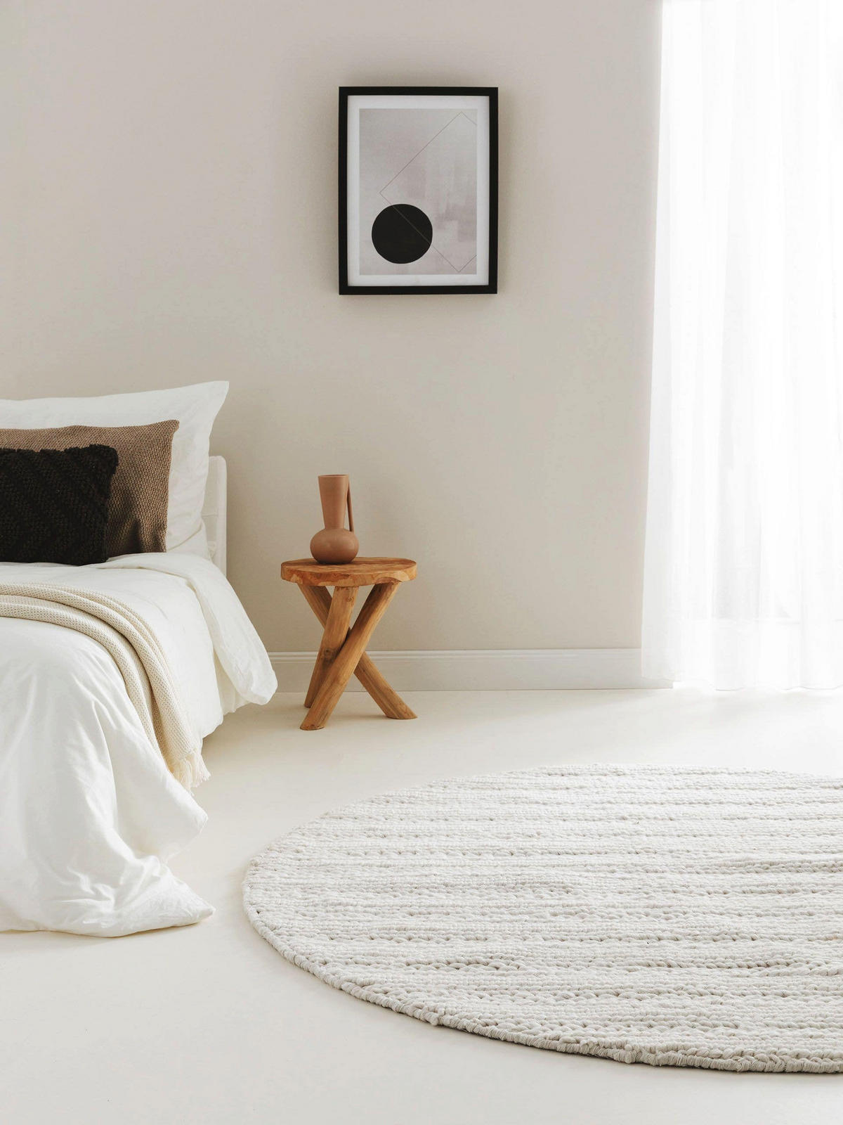 WOLLTEPPICH rund Dina Cream ø 100 cm rund - Creme, Textil (100/100cm) - benuta Pure