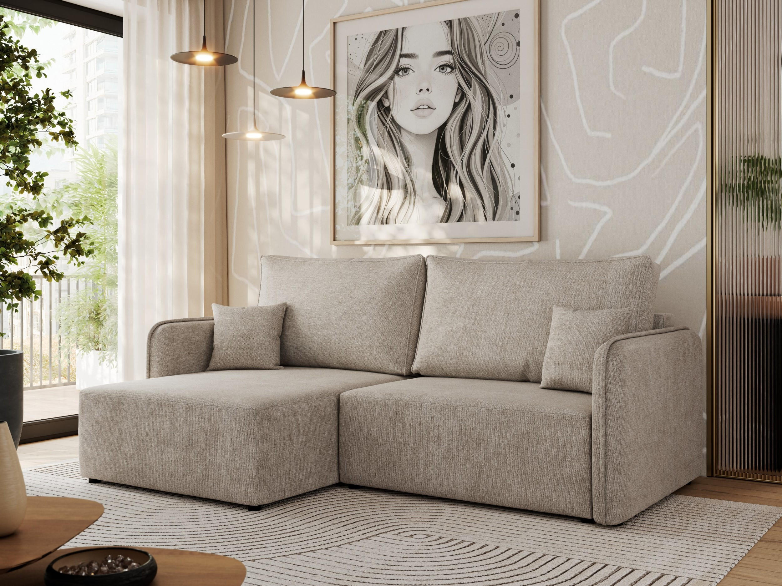 ECKSCHLAFSOFA MESTO L Beige Struktur - links - Beige/Schwarz, Kunststoff/Textil (227/147cm) - MKS