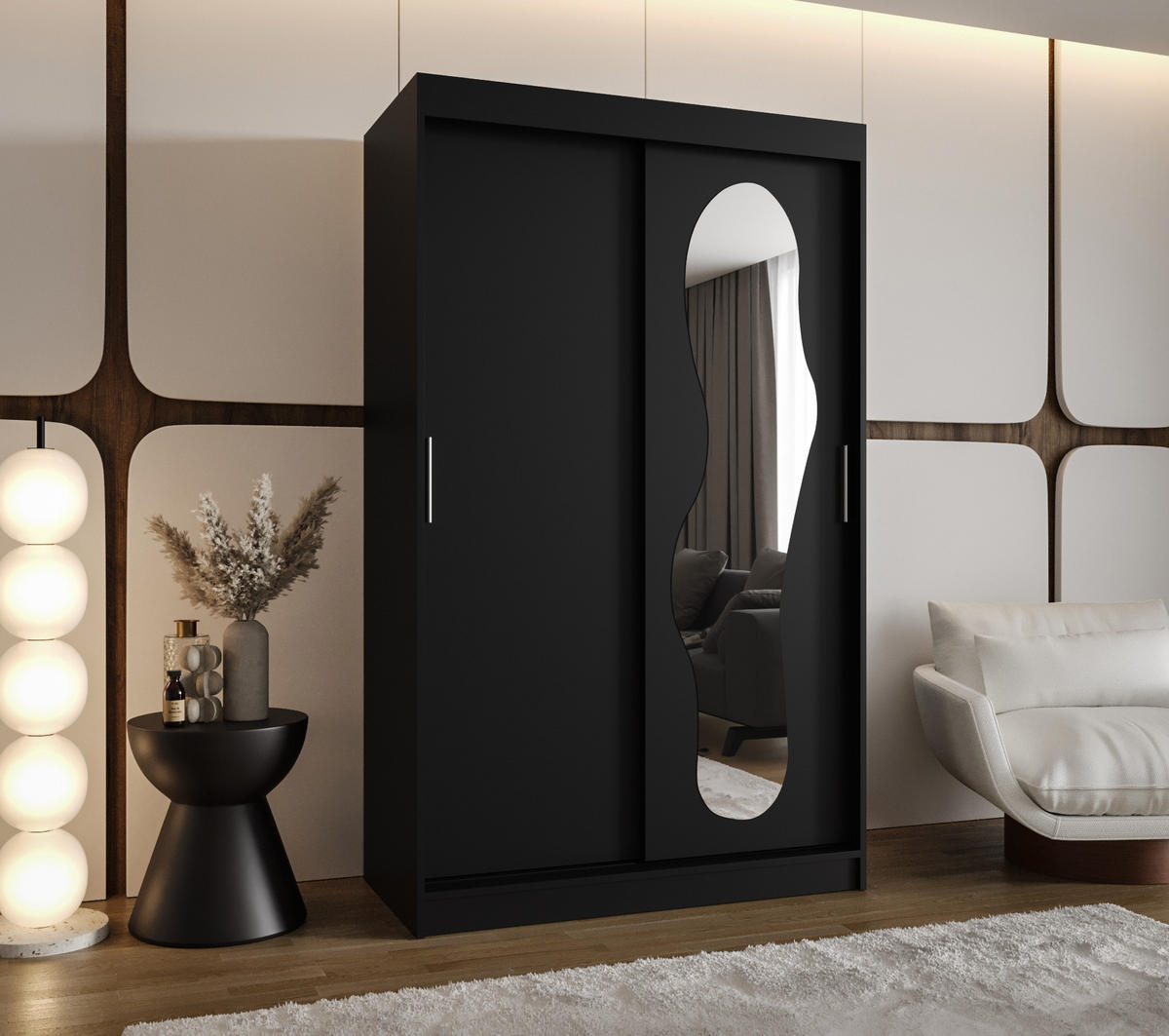 SCHWEBETÜRENSCHRANK 200/120/62 2-türig - Silberfarben/Schwarz, Holz (120/200/62cm) - MÖBEL KRYSPOL