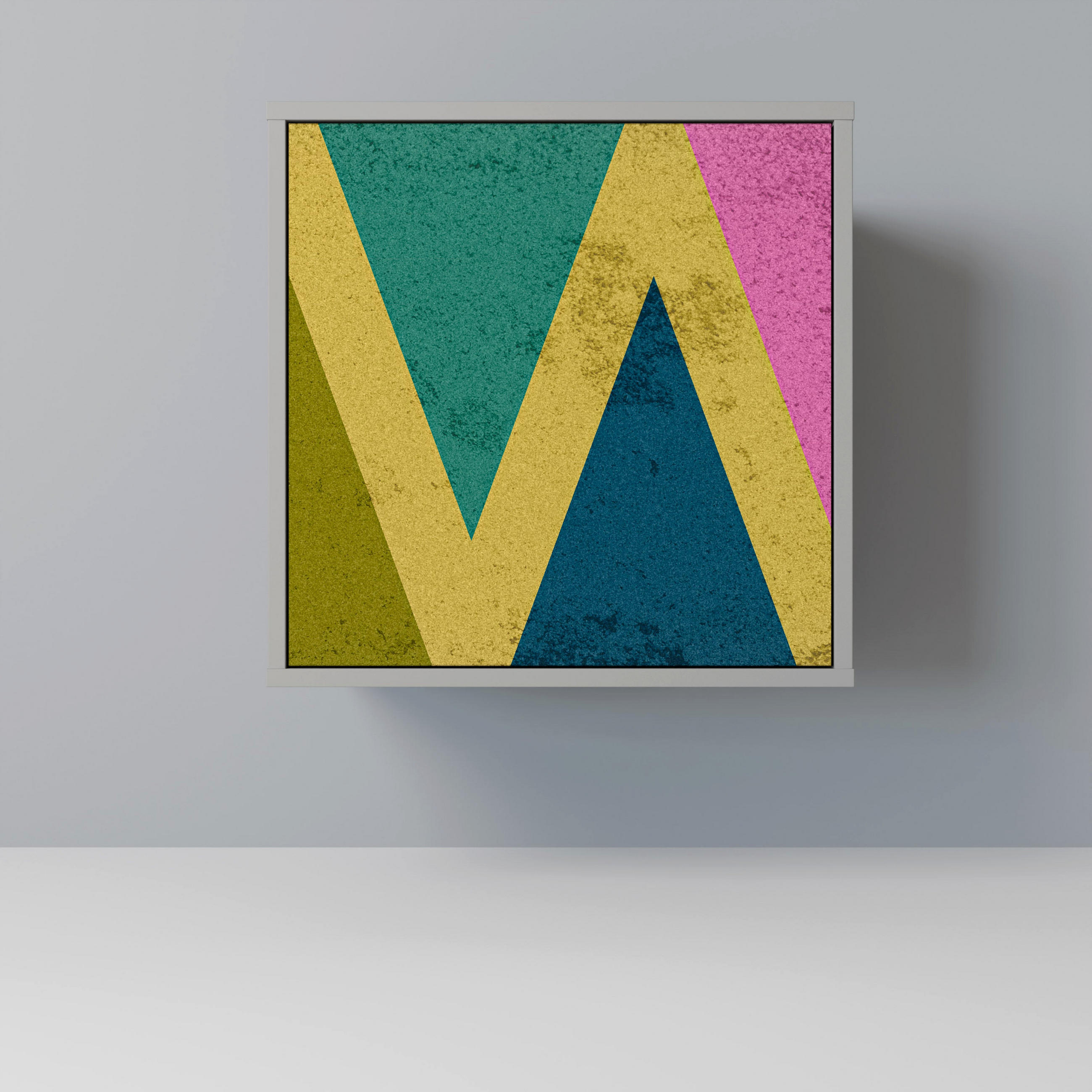 SIDEBOARD COLORFUL TRIANGLES, Grau, 57,5x42x57,5 cm, Ohne Füße - Multicolor/Grau, Holzwerkstoff (57.5/57.5/42cm) - SpaceRebels