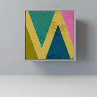 SIDEBOARD COLORFUL TRIANGLES, Grau, 57,5x42x57,5 cm, Ohne Füße - Multicolor/Grau, Holzwerkstoff (57.5/57.5/42cm) - SpaceRebels