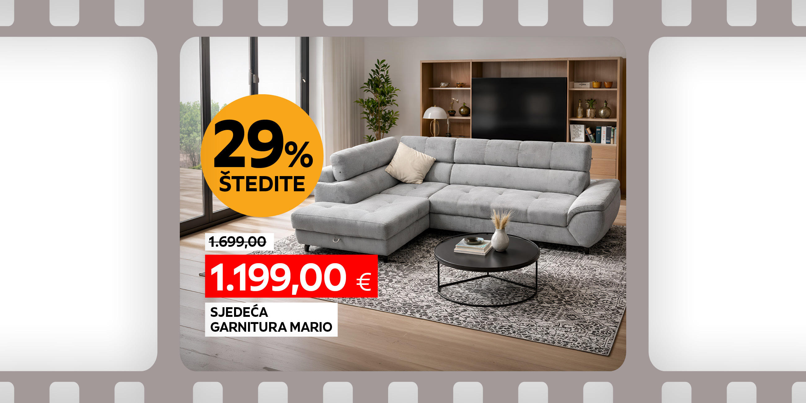 sjedeća garnitura Mario umjesto 1.699,00 € nova cijena 1.199,00 € štedite 29%