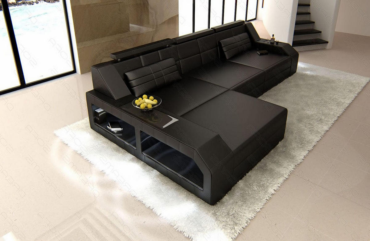COUCH Arezzo L Schwarz Ledermix - Schwarz, Textil (308/194cm)