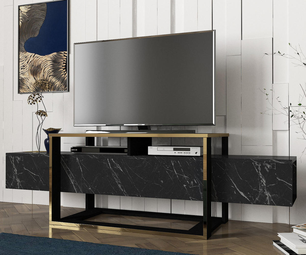 TV-LOWBOARD Bianco Marmor Optik - Schwarz, Holzwerkstoff (160/49.8/46.1cm) - moebel17