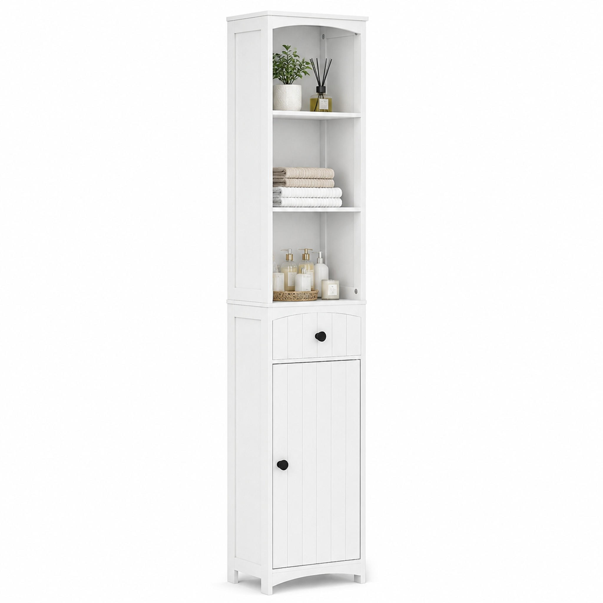 HOCHSCHRANK 34/24/170,5 cm aus MDF-Holz mit Schublade und 3 Regalfächern Weiß - Schwarz/Weiß, Holzwerkstoff (34/170.5/24cm) - Modenvie