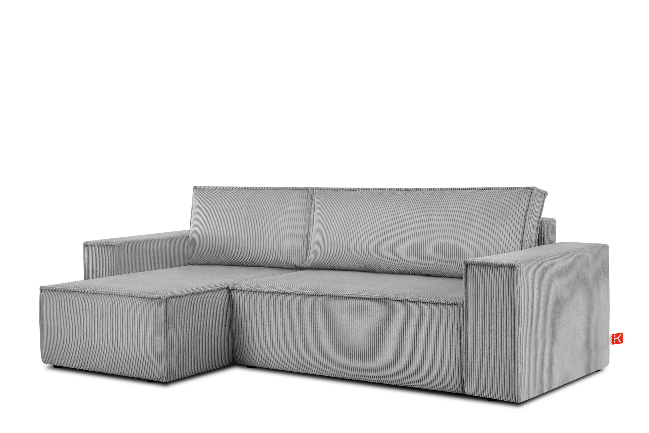 ECKSOFA-LINKS/RECHTS NAPI Schlaffunktion mit Cordbezug, hellgrau - Hellgrau/Schwarz, Textil (262/148cm) - KONSIMO®