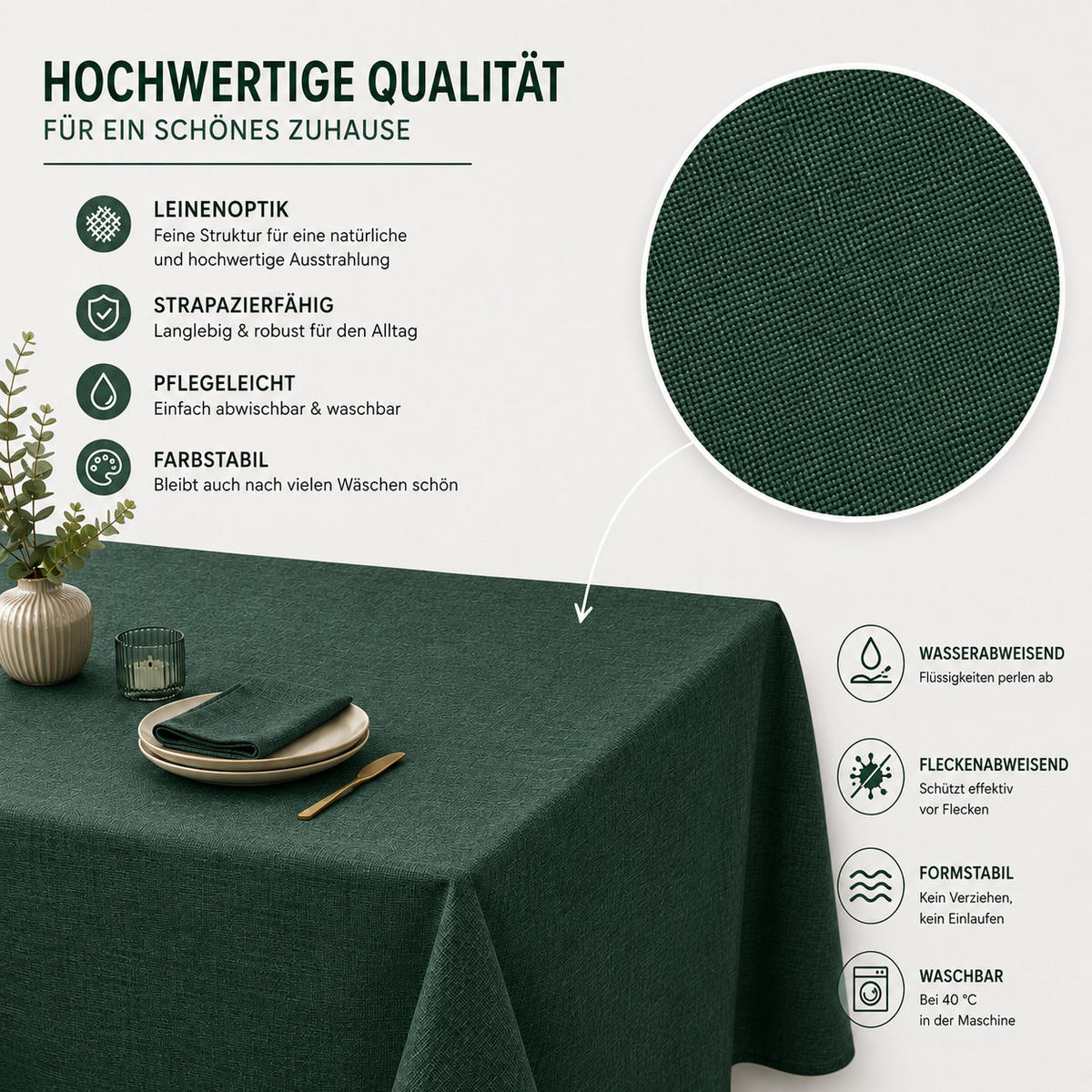 TISCHDECKE Leinenoptik 90/90 cm eckig dunkelgrün - Dunkelgrün, Kunststoff (90/90cm) - TiborTex