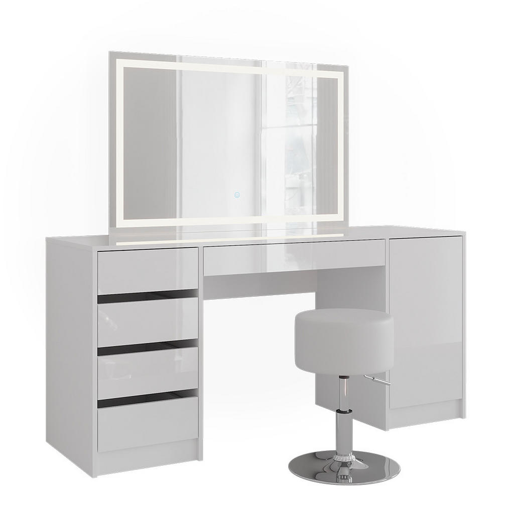 MASUTA DE TOALETA Sherry Alb/alb lucios 158.2 cm cu oglindă LED și scaun