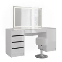SCHMINKTISCH Sherry Weiß/Weiß Hochglanz 158.2 cm mit LED-Spiegel und Hocker - Weiß Hochglanz, Holzwerkstoff (158.2/76/50.1cm) - Vicco