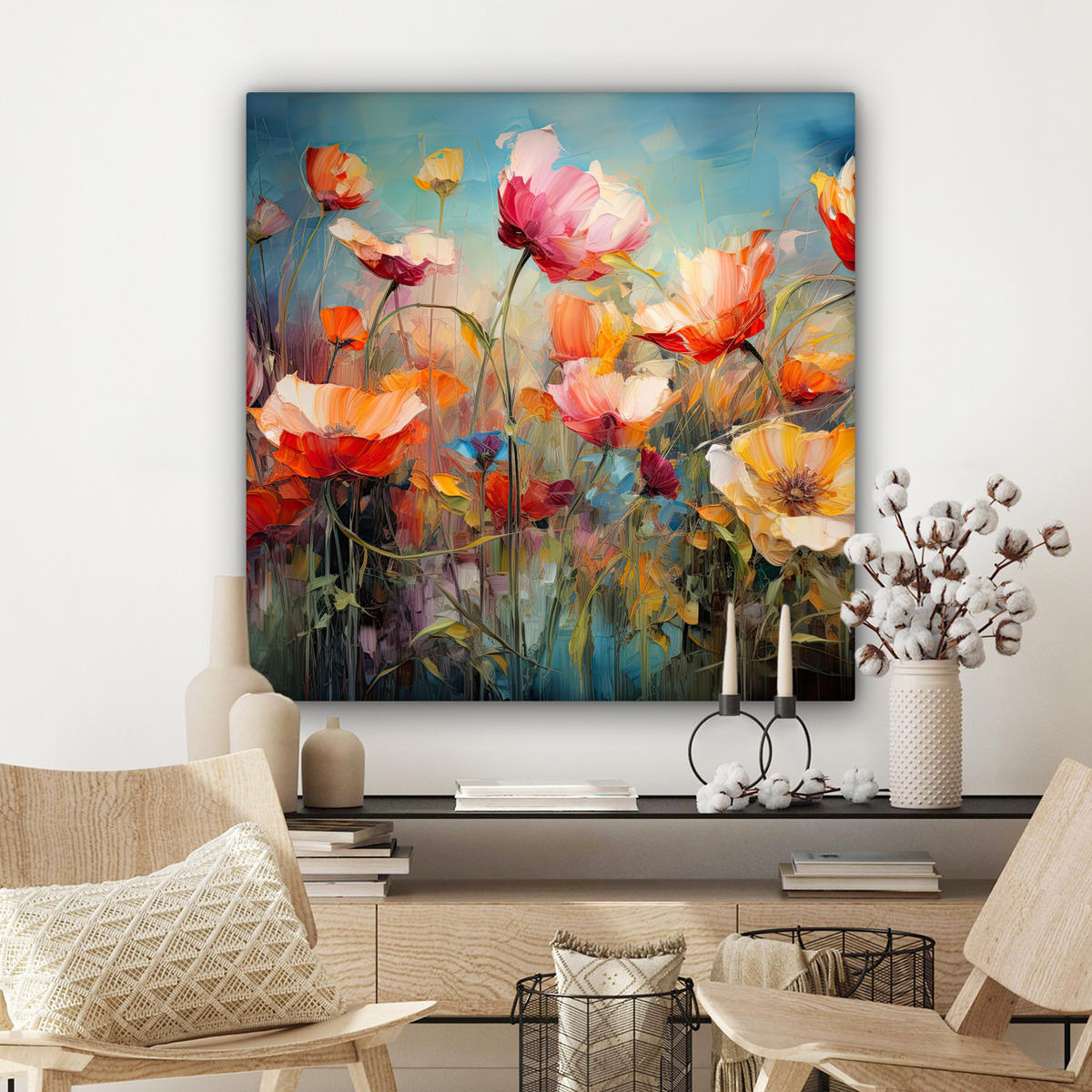 LEINWANDBILD Blumen - Aquarell - Kunst - Botanisch - Natur 90x90 cm - Orange, Textil (90/90cm) - MuchoWow