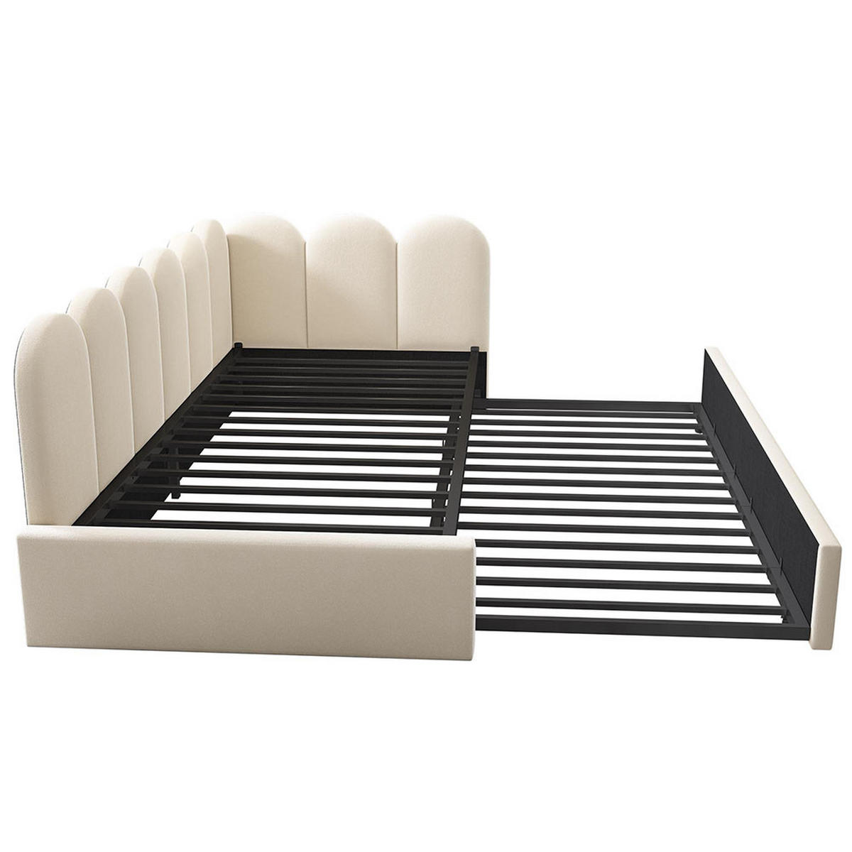 KINDERBETT 90x200 cm mit Ausziehbett，Beige（ohne Matratze ） - Beige, Textil/Metall (90/200cm) - KOMHTOM