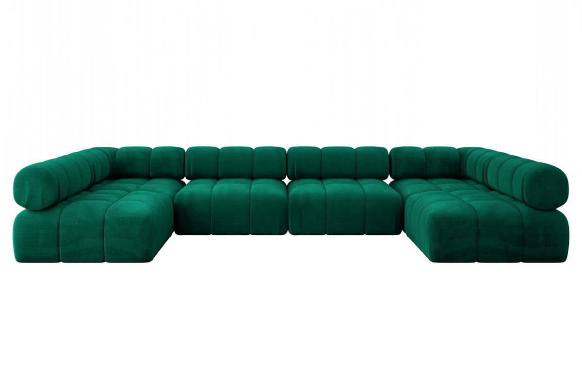 WOHNLANDSCHAFT modulares Sofa Garvo-U2 - 380x190x70 cm Dunkelgrün Velours - Dunkelgrün, Holzwerkstoff/Textil (380/70/190cm) - ALTDECOR