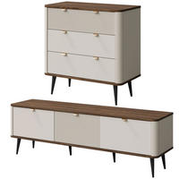 WOHNZIMMER-SET Marly 2-tlg Kaschmir / Walnuss - Kaschmir/Beige, Holz/Holzwerkstoff (250/82/40cm) - Feldmann-Wohnen