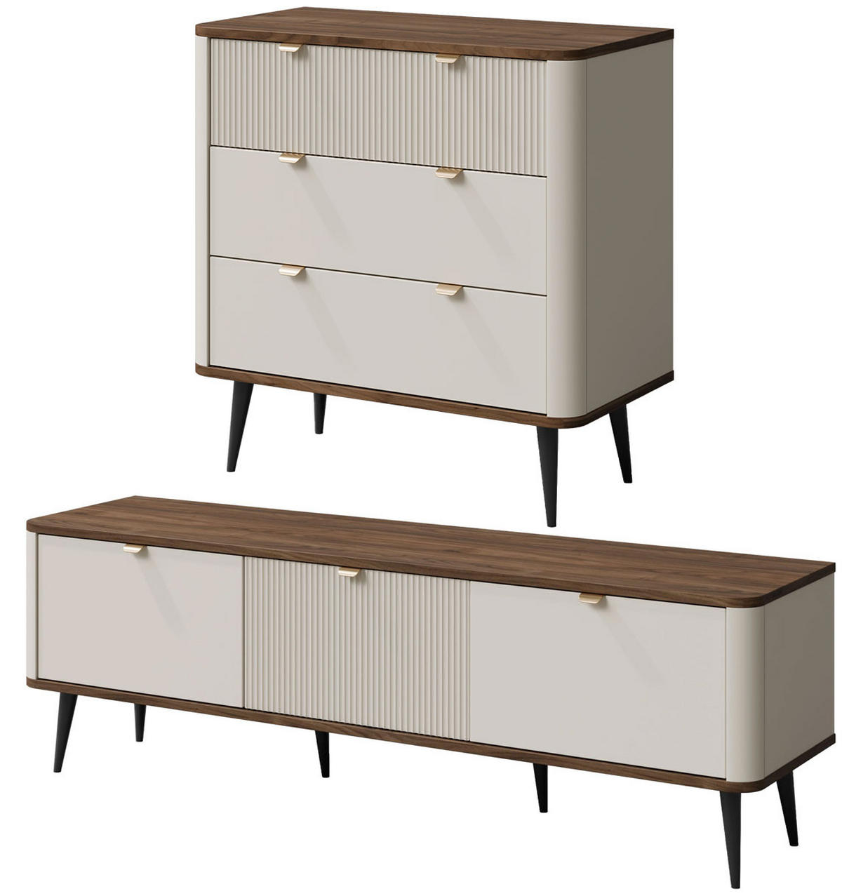 WOHNZIMMER-SET Marly 2-tlg Kaschmir / Walnuss - Kaschmir/Beige, Holz/Holzwerkstoff (250/82/40cm) - Feldmann-Wohnen