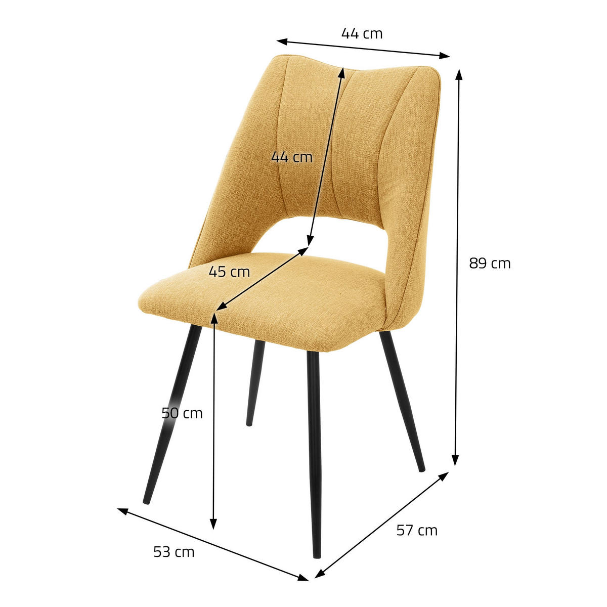 ESSZIMMERSTUHL Senf 2er Set - Gelb, Metall (57/89/53cm) - ML-DESIGN