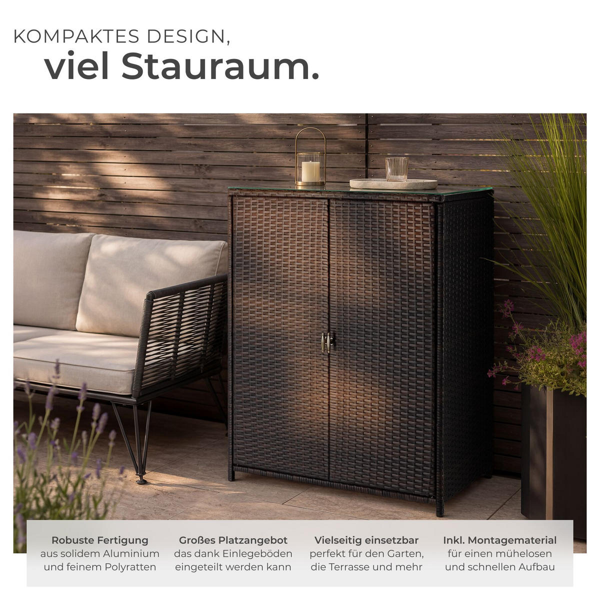GARTENSCHRANK aus Aluminium Monza, 84,5 x 40,5 x 103,5 cm, braun - Braun, Kunststoff (84.5/103.5/40.5cm) - tectake