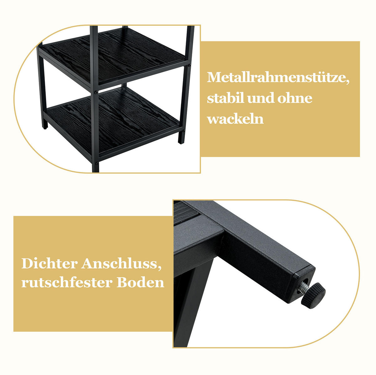 ESSTISCH rund 107/75 cm in Schwarz mit 2 Ablagen im Industrial Style - Schwarz, Holzwerkstoff (107/107/75cm) - Flora Grace