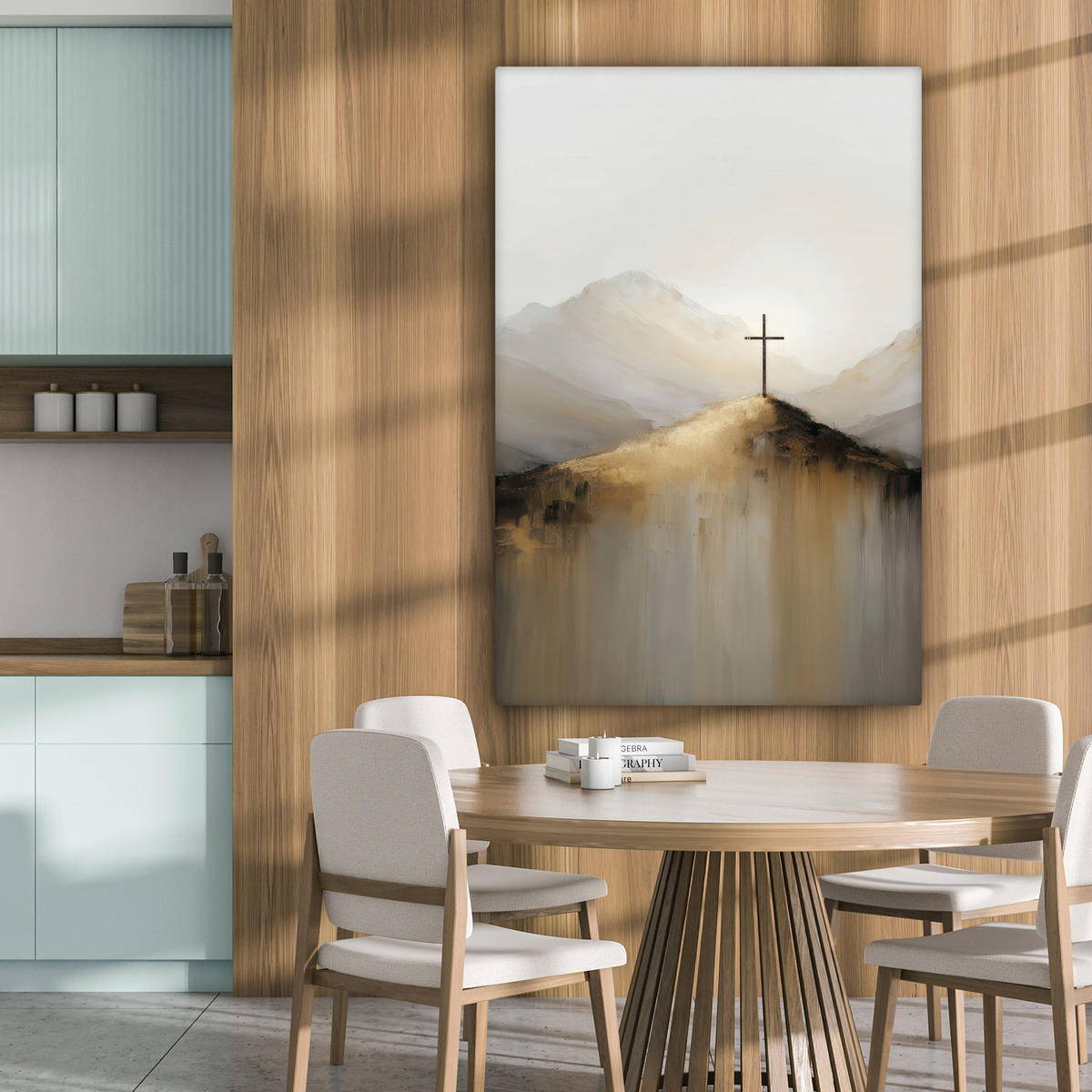 LEINWANDBILD Hügel - Abstrakt - Kreuz - Christentum Deko XXL 80x120 cm - Beige, Textil (80/120cm) - MuchoWow