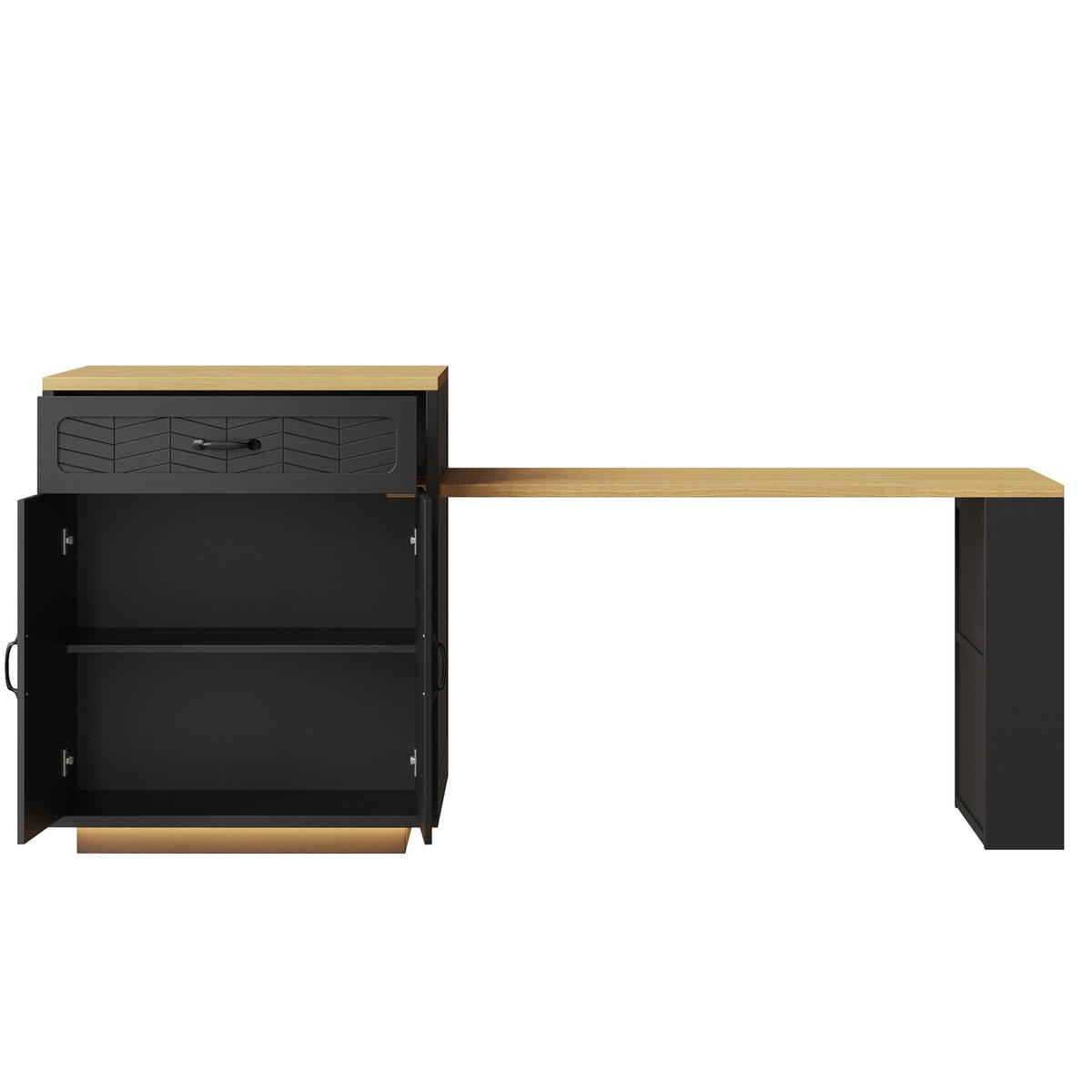 KÜCHENINSEL 80/70/95,5 cm aus MDF und Metall mit ausziehbarem Tisch Schwarz - Schwarz, Holzwerkstoff (80/95.5/70cm) - Modenvie