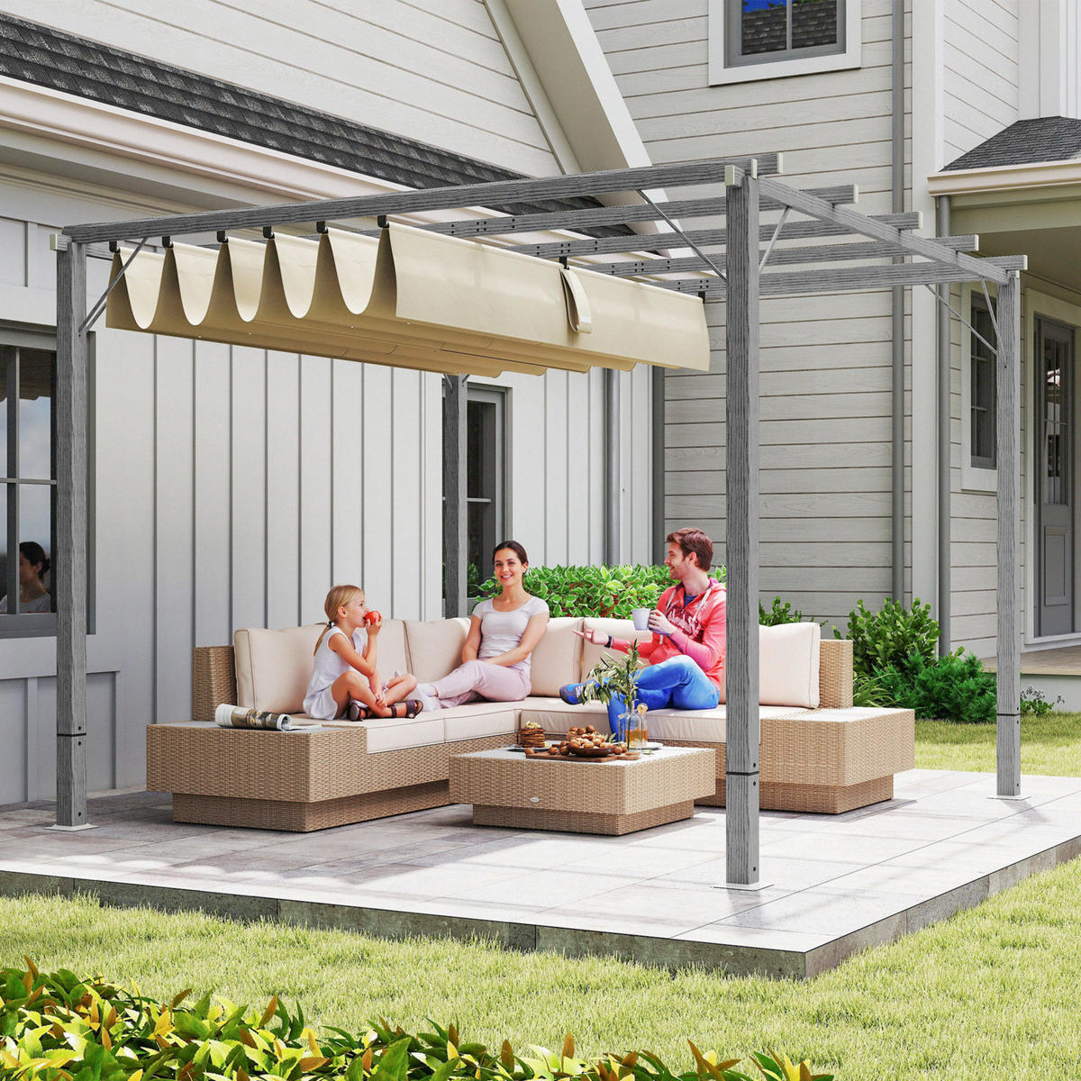 PERGOLA ca. 3x3m, Grau - Grau, Metall (296/232/299cm) - Outsunny